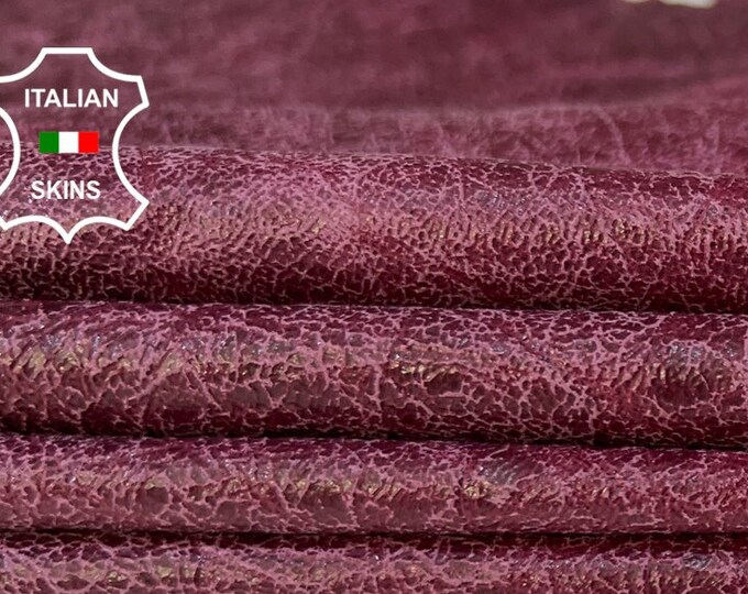 WINE BORDEAUX CRINKLED Vintage Look Vegetable Tan Thin Soft Italian Lambskin Lamb Sheep Leather hide hides skin skins 6sqf 0.6mm #B9319