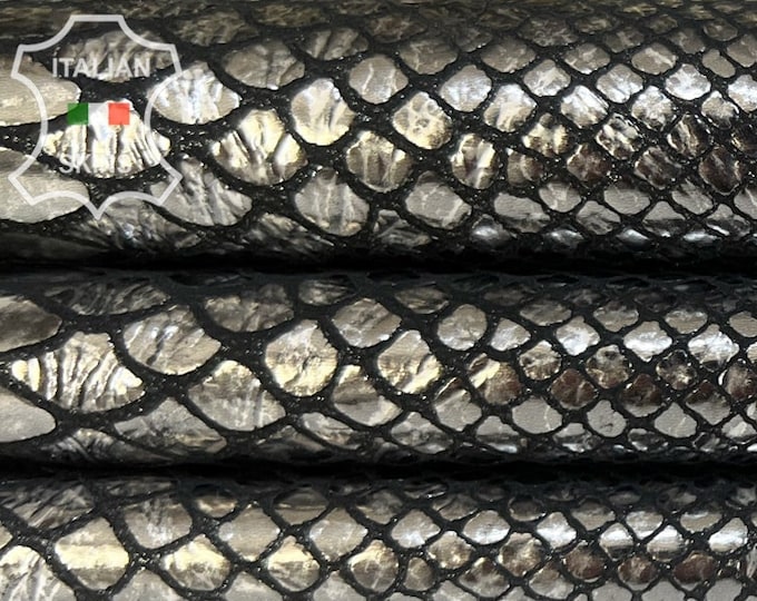 METALLIC STEEL SNAKE Print On Soft Italian Goatskin Goat Leather hide hides skin skins 3+sqf 0.9mm #B7863