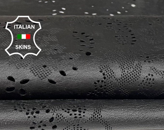 BLACK LASER ENGRAVED Perforated Textured soft Italian Lambskin Lamb Sheep Leather hide hides skin skins 4sqf 0.6mm #A9859