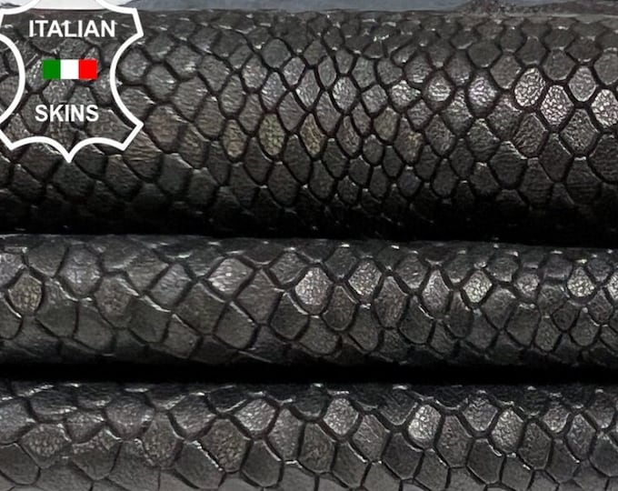 BLACK SNAKE TEXTURED Embossed Print On Vegetable Tan Soft Italian Lambskin Lamb Sheep Leather hide hides skin skins 6+sqf 0.8mm #B5829