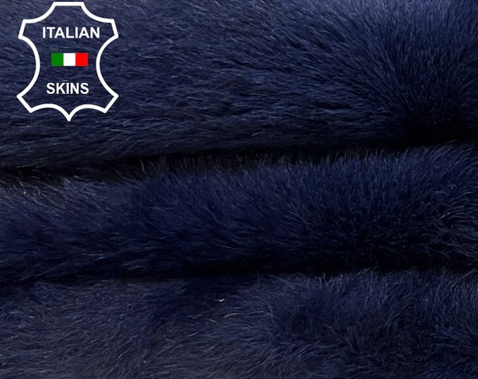 BLUE NAVY Short Hair On BLUE Leather Soft sheepskin shearling fur hairy sheep Italian leather hide hides skin skins 12"x22"  #B8639