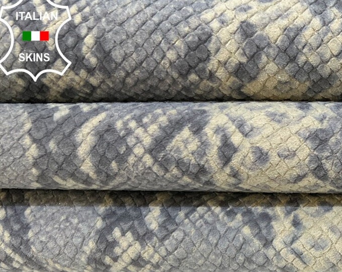 BLUE & GRAY PYTHON snake Print on Goatskin Goat leather hide hides skin skins 5sqf 0.9mm #B8907