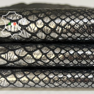 METALLIC STEEL SNAKE Print On Soft Italian Goatskin Goat Leather hide hides skin skins 3+sqf 0.9mm #B7863