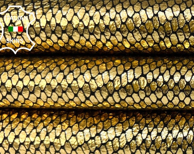 METALLIC GOLD VIPER Snake Print On Soft Italian Goatskin Goat Leather hide hides skin skins 5sqf 0.9mm #B9491