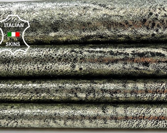 METALLIC LIGHT GOLD Cracked Antiqued Soft Italian Lambskin Lamb Sheep Leather pack 2 hides skins total 14sqf 0.7mm #C1125