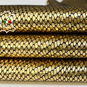 METALLIC GOLD VIPER Snake Print On Soft Italian Goatskin Goat Leather hide hides skin skins 5sqf 0.9mm #B9491