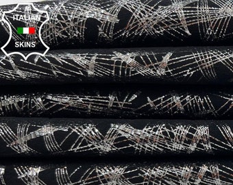 METALLIC CHROME Eyes Attraction Print On BLACK Soft Italian Goatskin Goat Leather pack 2 hides skins total 11+sqf 0.8mm #C985