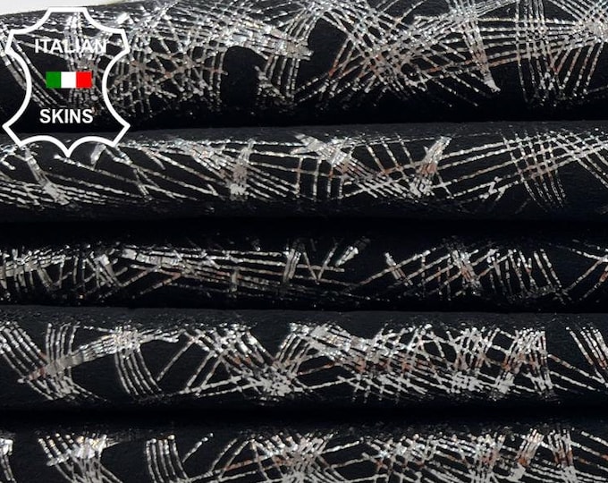 METALLIC CHROME Eyes Attraction Print On BLACK Soft Italian Goatskin Goat Leather pack 2 hides skins total 11+sqf 0.8mm #C985