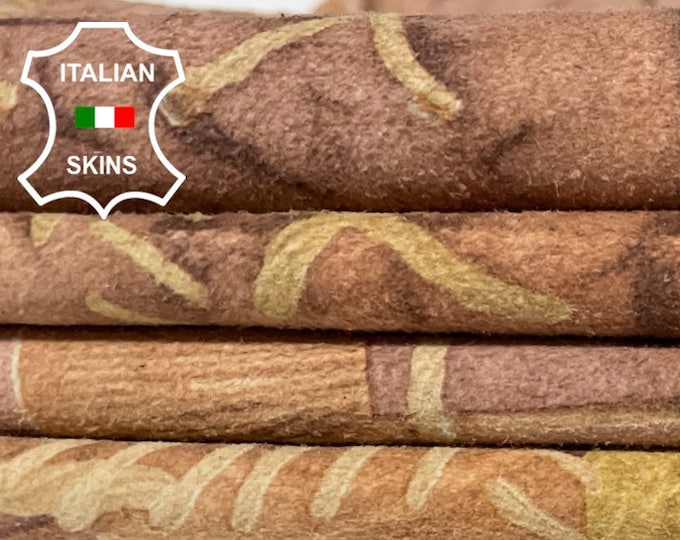BROWN SUEDE PATCHWORK Print Thin Soft Italian Lambskin Lamb Sheep Leather hides hide skin skins 4+sqf 0.5mm #B1124
