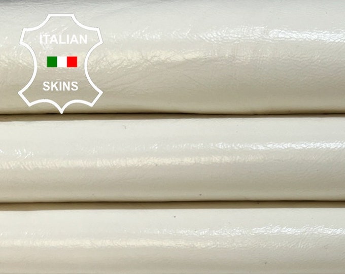 IVORY OFF WHITE Shiny Crinkled Soft Italian Lambskin Lamb Sheep leather hide hides skin skins 6+sqf 0.7mm #B3360