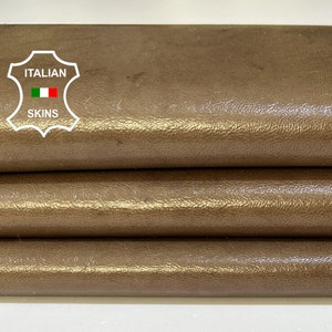 KHAKI CAMEL BROWN Shiny Vegetable Tan Crinkle Soft Italian Lambskin Lamb Sheep Leather hide hides skin skins 6sqf 0.7mm #B8891