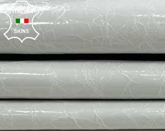 LIGHT GREY PATENT Crinkle Shiny Strong Italian Goatskin Goat Leather hide hides skin skins 6+sqf 1.0mm #C598