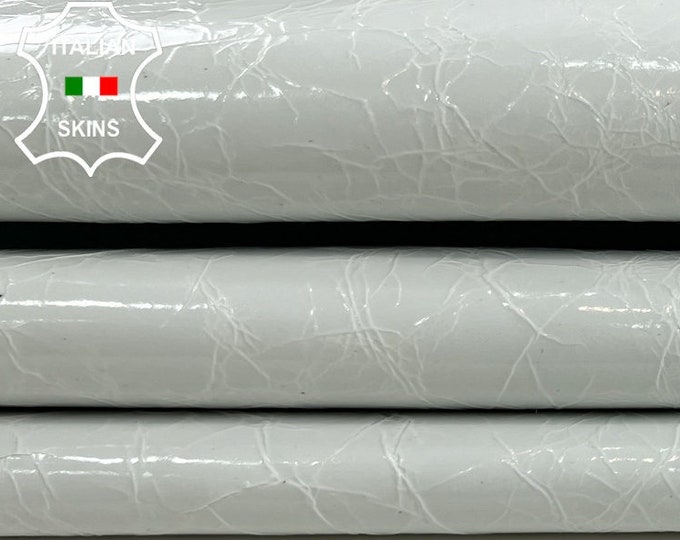 LIGHT GREY PATENT Crinkle Shiny Strong Italian Goatskin Goat Leather hide hides skin skins 6+sqf 1.0mm #C598