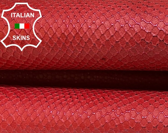 CORAL RED Snake Textured Print Embossed On GRAY Strong Italian Goatskin Goat Leather hide hides skin skins 5+sqf 0.7mm #B6639