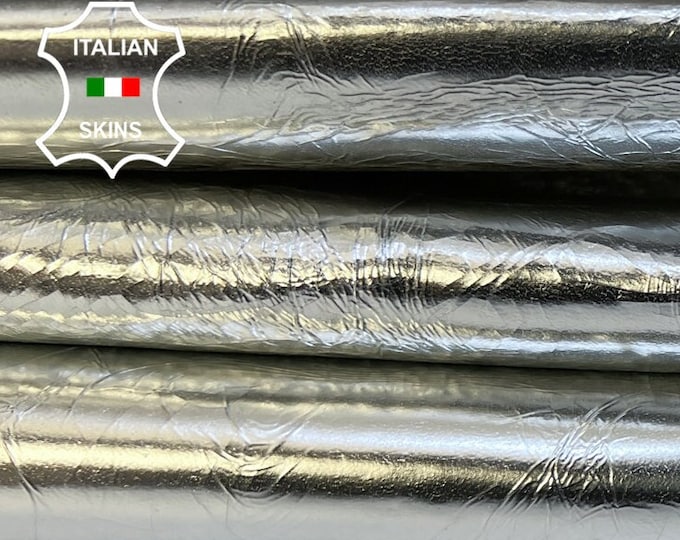 METALLIC SILVER CRACKLE Crinkled Thick Strong Italian Goatskin Goat Leather hide hides skin skins 5+sqf 1.1mm #B9019