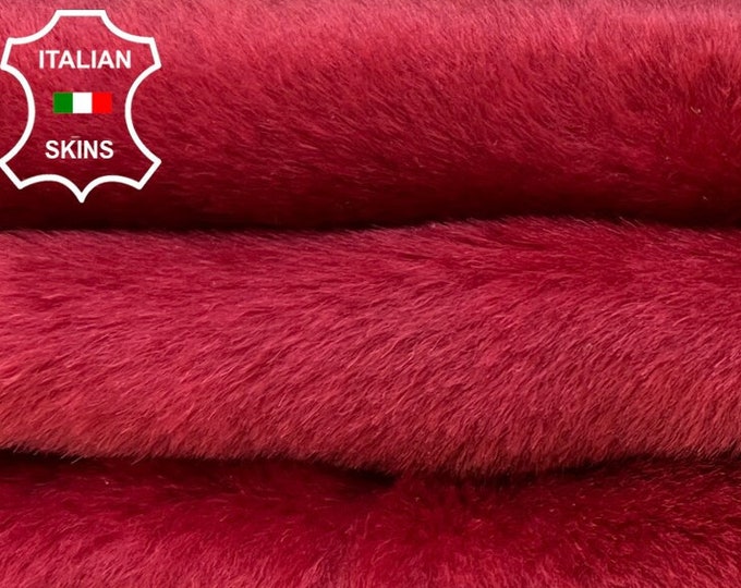 WINE RED Short Hair On Soft sheepskin shearling fur hairy sheep Italian leather skin skins hide hides 14"x23"  #B8609