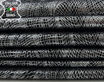 METALLIC SILVER CHROME Eyes Attraction Net Print On Black Soft Italian Goatskin Goat Leather pack 2 hides skins total 10+sqf 0.7mm #C991