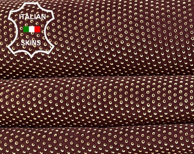 GOLD POLKA DOTS Print On Brown Nubuck Thick Soft Italian Calfskin Calf Cow Leather pack 3 hides skins total 12sqf 1.2mm #B3070