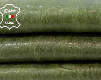 GREEN ANTIQUED WRINKLED Vegetable Tan Soft Italian Goatskin Goat Leather hide hides skin skins 8sqf 0.8mm #C223