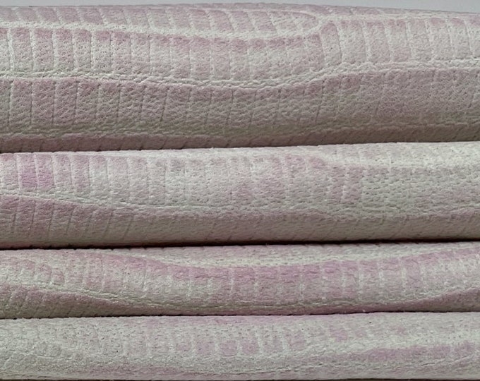 GRAY NUBUCK PINK Tejus Reptile Print On Soft Italian Lambskin Lamb Sheep Leather hides hide skin skins 6+sqf 0.6mm #B981