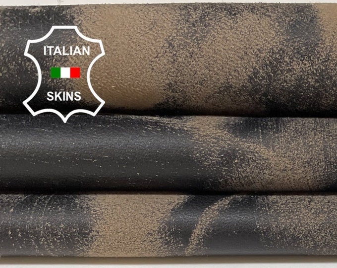 WALNUT BROWN DISTRESSED On Black Vintage Look Soft Italian Lambskin Lamb Sheep Leather hides hide skin skins 6sqf 0.8mm #B922