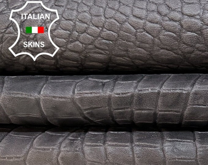 DARK BROWN CROCODILE Alligator Textured Print Embossed On Thin Italian Goatskin Goat Leather hide hides skin skins 7sqf 0.6mm #B6645