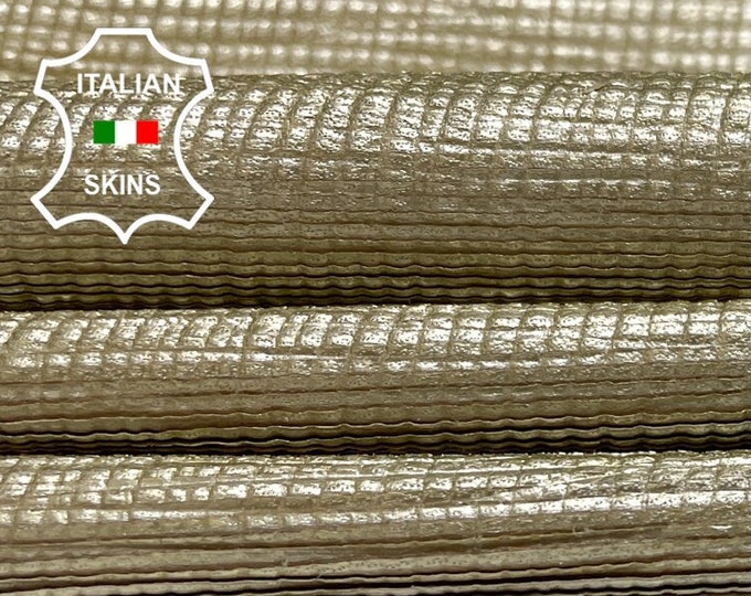 METALLIC PLATINUM GOLD Saffrano Textured Print Soft Italian Calfskin Calf Cow Leather hides hide skin skins 7-9sqf 0.8mm #B2313