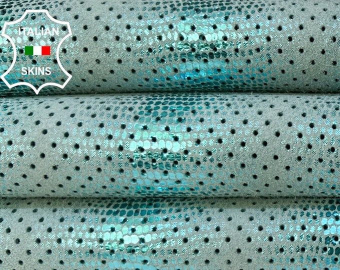 METALLIC TURQUOISE BLUE  Print On Pinholes Perforated Soft Italian Goatskin Goat leather hide hides skin skins 4+sqf 1.0mm #B9469