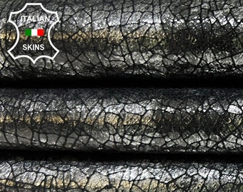 METALLIC SILVER STEEL Distressed Cracked Print On Soft  Italian Goatskin Goat Leather hide hides skin skins 3+sqf 0.7mm #B9656