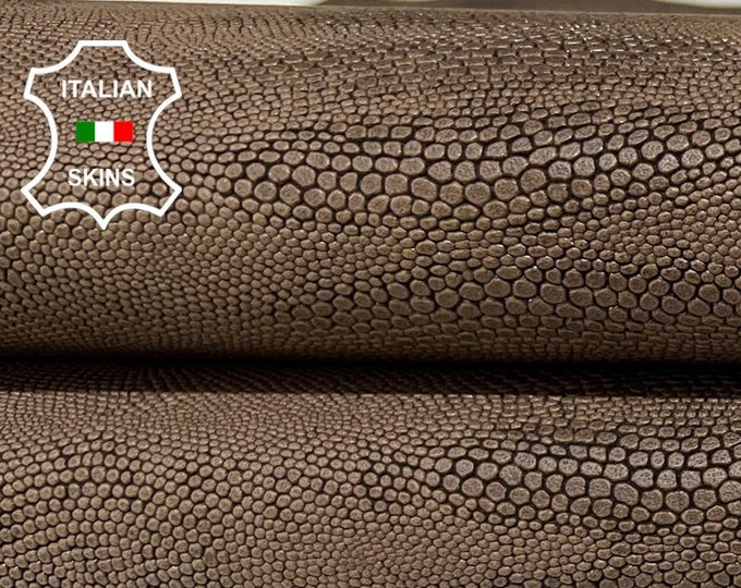 NATURAL BROWN REPTILE Textured Embossed Print On Vegetable Tan Thick Strong Italian Goatskin Leather hide hides skin skins 8+sqf 1.3mm B8812