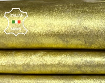 Free FedEx & Duties - METALLIC YELLOW  DISTRESSED Vintage Look Thin Soft Italian Calfskin Cow Leather skin 4sqf 0.6mm #B7026