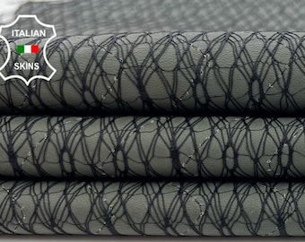 BLACK NET Quilted On KHAKI Soft Italian Lambskin Lamb Sheep Leather hide hides skin skins 6sqf 0.9mm #C928