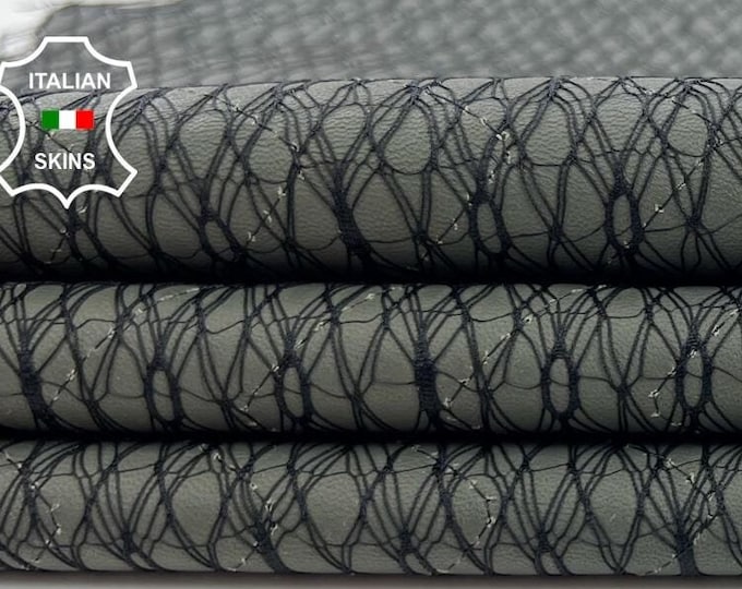 BLACK NET Quilted On KHAKI Soft Italian Lambskin Lamb Sheep Leather hide hides skin skins 6sqf 0.9mm #C928