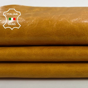 TANGERINE YELLOW CRINKLED Vintage Look Italian Goatskin Goat Leather hide hides skin skins 4sqf 0.7mm #C705