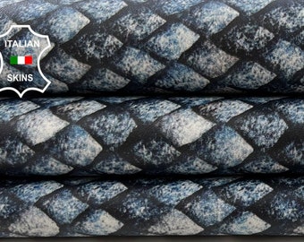 BLUE SCALES PRINT On Off White Soft Italian Lambskin Lamb Sheep Leather hide hides skin skins 5sqf 1.0mm #C908