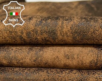 BROWN NUBUCK ANTIQUED Vintage Look Thin Soft Italian Lambskin Lamb Sheep leather hide hides skins 5sqf 0.6mm #B8740