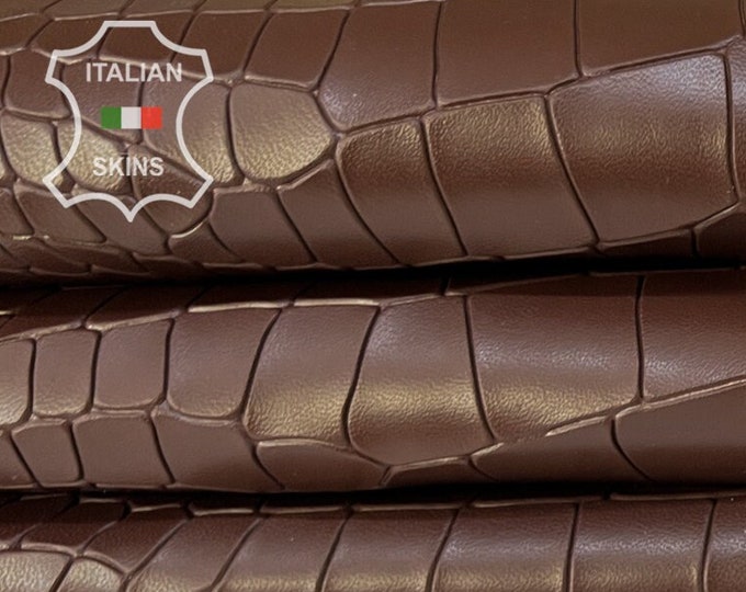 BROWN CROCODILE TEXTURED Embossed Print on Vegetable Tan Thick Italian Goatskin leather hide hides skin skins 8+sqf 1.2mm #B8200