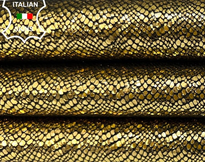 METALLIC GOLD Reptile Print On Thick Soft Italian Goatskin Goat Leather hide hides skin skins 3sqf 1.2mm #B9483
