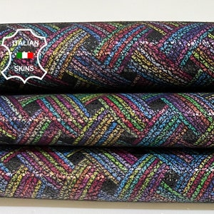 MULTICOLOR CRACKLED Shimmer Shiny Print On Soft Italian Goatskin Goat Leather hide hides skin skins 2sqf 0.7mm #B9161