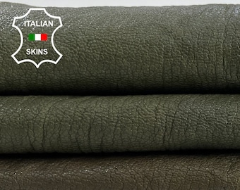 OLIVE ARMY ROUGH Very Used Vintage Look Vegetable Tan Italian Goatskin Goat Leather hide hides skin skins 5sqf 0.9mm #C560