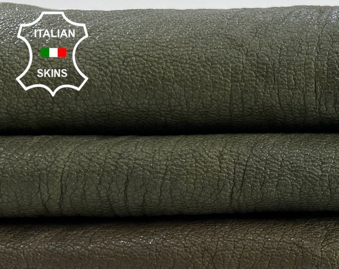 OLIVE ARMY ROUGH Very Used Vintage Look Vegetable Tan Italian Goatskin Goat Leather hide hides skin skins 5sqf 0.9mm #C560
