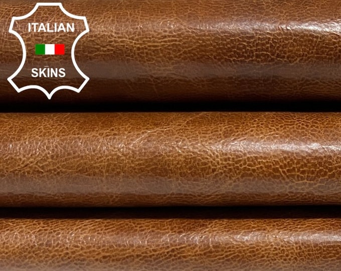 COGNAC BROWN CRACKLED Crinkled Italian Calfskin Calf Cow Leather hide hides skin skins 6sqf 0.8mm #B4426