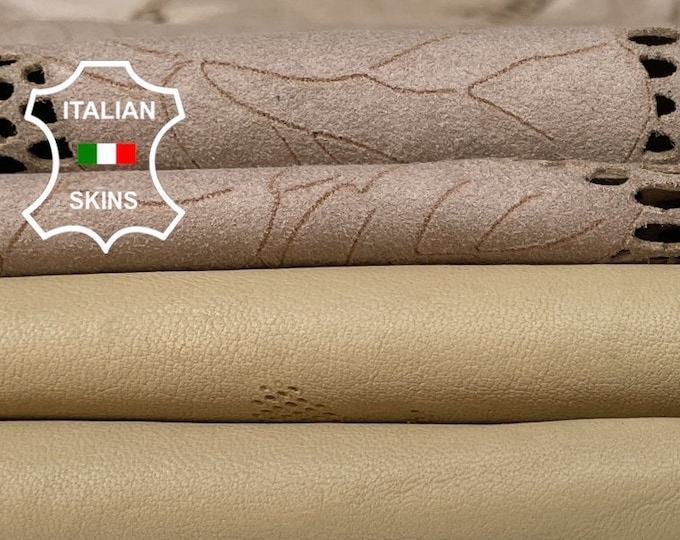 Pack 2 Shades Skins BEIGE LASER ENGRAVED Textured Soft Italian Lambskin Lamb Sheep Leather 2 hides total 5sqf 0.8mm #B505