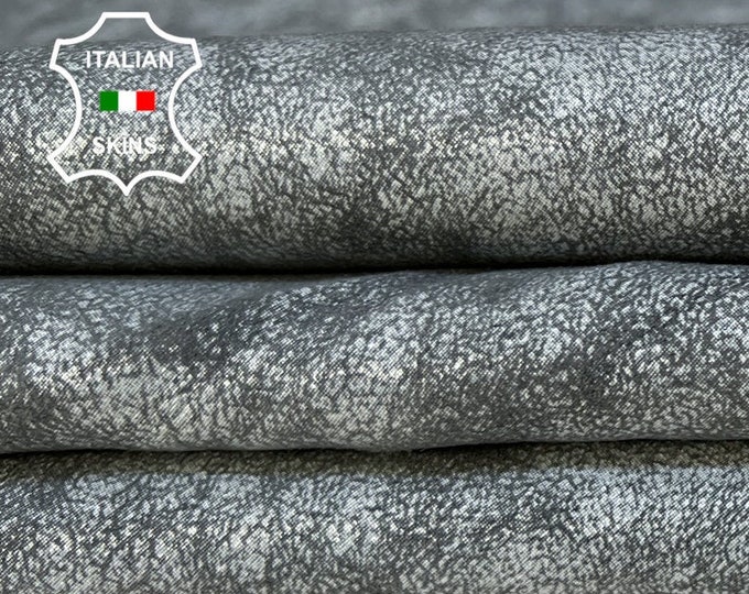 OFF WHITE CRACKED Distressed On Grey Soft Italian Lambskin Lamb Sheep Leather hide hides skin skins 5+sqf 0.9mm #B9470