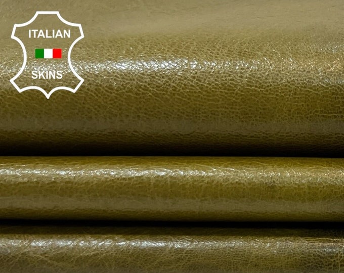 PISTACHIO GREEN ANTIQUED Crinkled Shiny Glossy Goatskin Goat Leather hide hides skin skins 5sqf 0.7mm #B9854