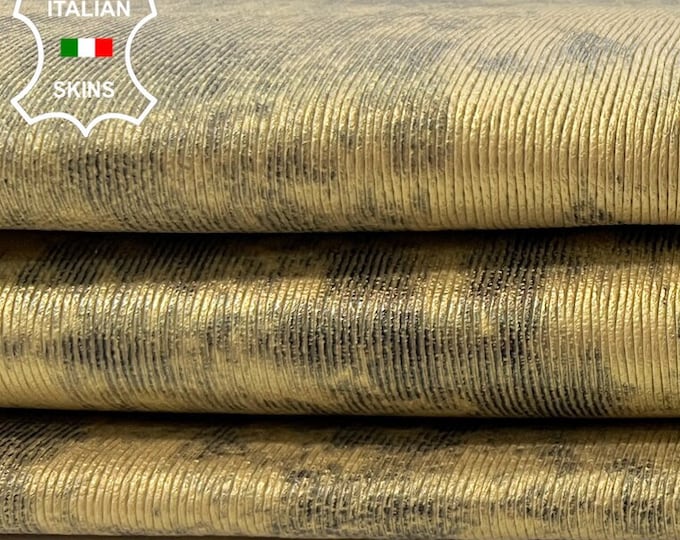 GOLD PEARLIZED Distressed Lines Engraved On Italian Goatskin Goat Leather hide hides skin skins 4sqf 1.0mm #C71