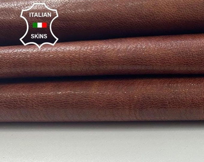 COGNAC REDDISH BROWN rough vegetable tan rustic antiqued vintage look thick Italian Goatskin Goat Leather skin hide hides 4sqf 1.2mm #C3475
