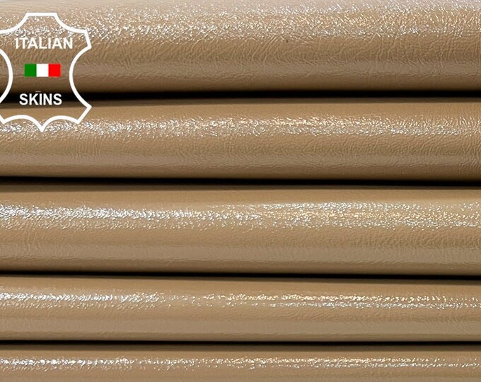 CREAM SAND SHINY Coated Crinkle Soft Italian Lambskin Lamb Sheep Leather pack 2 hides skins total 12sqf 0.8mm #C321