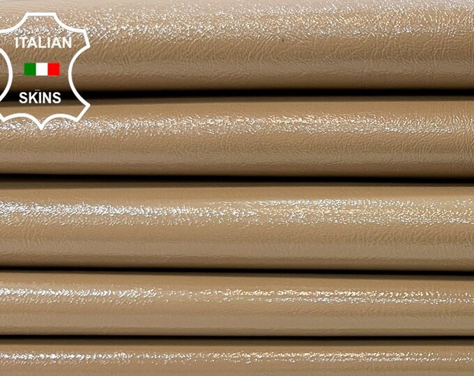 CREAM SAND SHINY Coated Crinkle Soft Italian Lambskin Lamb Sheep Leather pack 2 hides skins total 12sqf 0.8mm #C321