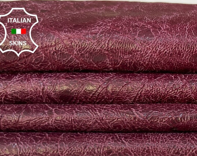 MULBERRY WINE CRINKLED Antiqued Shiny Vegeatble Tan Soft Italian Lambskin Lamb Sheep Leather hide hides skin skins 5sqf 0.7mm #B9288